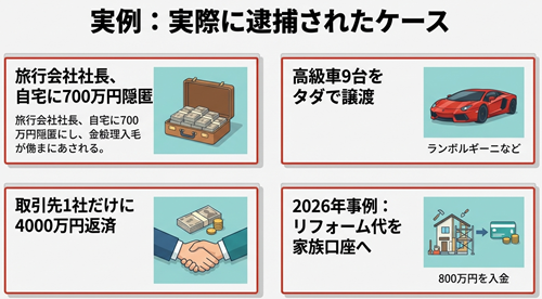 詐欺破産罪逮捕事例