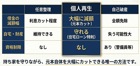 個人再生と自己破産の比較
