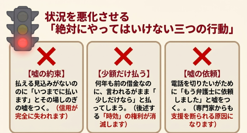 借金督促電話で絶対にやってはいけない嘘の約束・少額払い・嘘の弁護士依頼