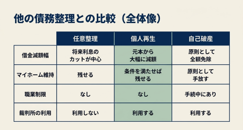 任意整理 個人再生 自己破産 比較