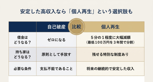 自己破産 個人再生 高収入 比較