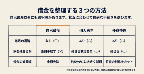 自己破産 個人再生 任意整理 比較